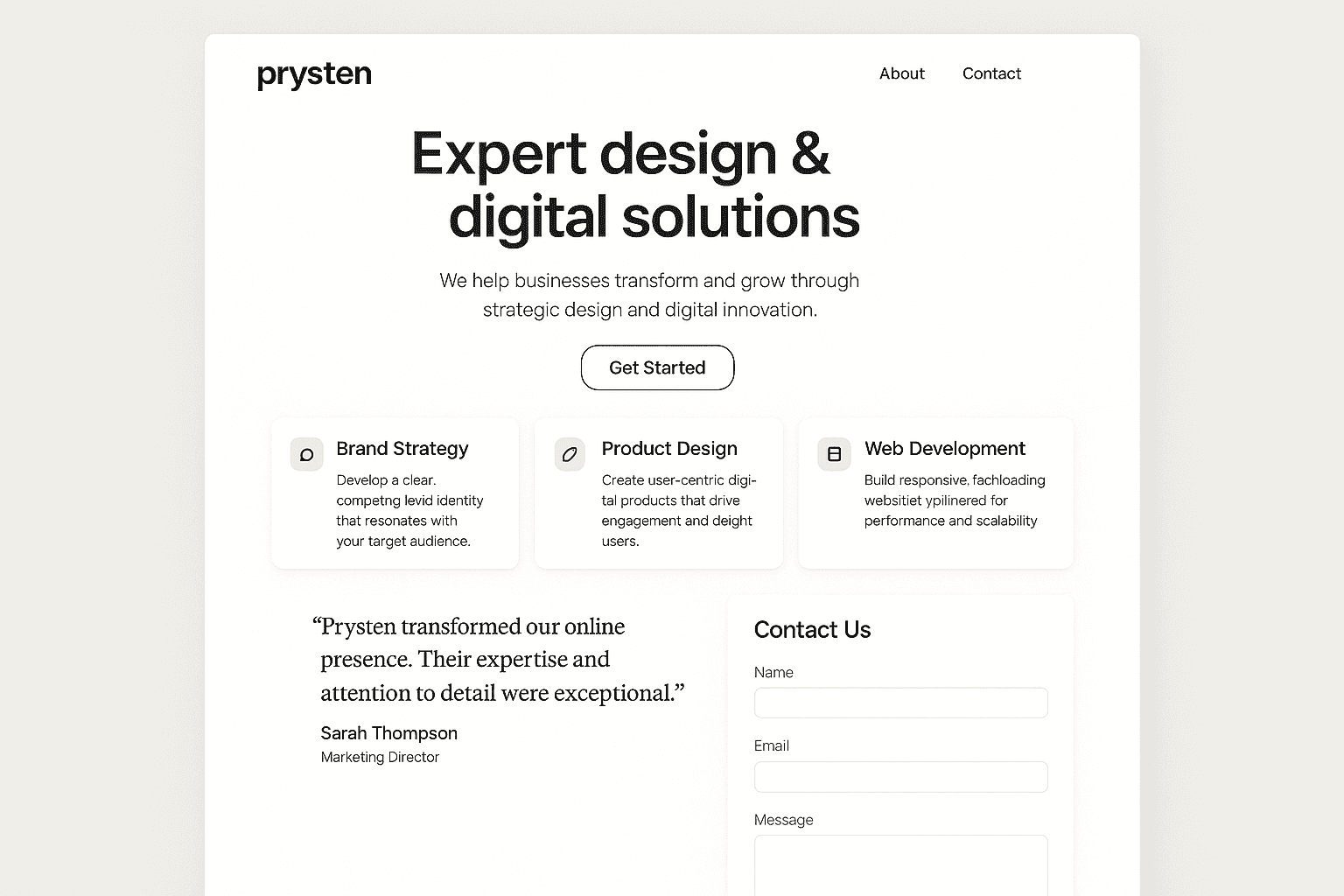 prysten.com website mockup